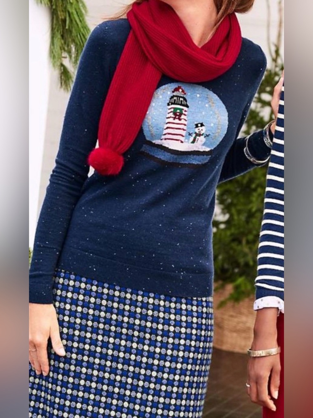 NEW Talbots Christmas Snowman & Lighthouse Snow Globe Sweater XS Retail $99 NWT